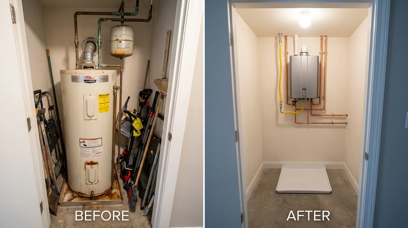 Tank water heater versus wall-mounted tankless unit comparison for Cumberland, WI homeowners